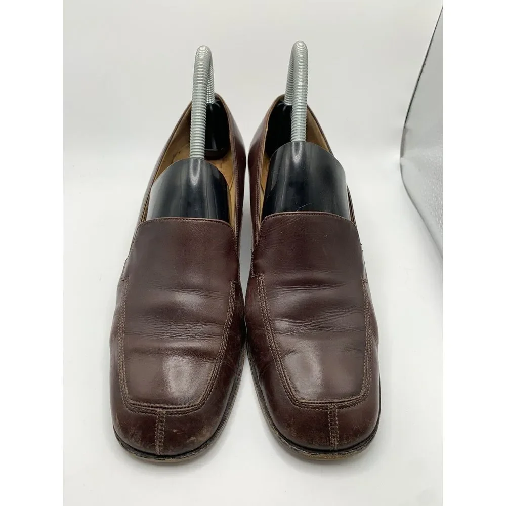 Coach Women's Brown Leather Square Toe Heeled Slip On Loafer‎ Shoe Size 8 C
